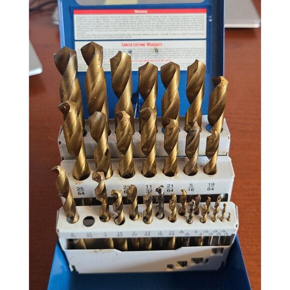 32 Pc HSS MIT. HSS Titanium Drill Bit Set 1/16"-1/2" (No 17/64 bit) Barely Used - Picture 4 of 5
